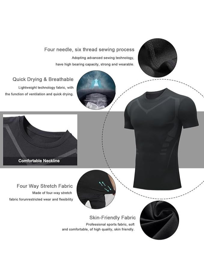 Men's Compression Shirt Short Sleeve Breathable Functional Fitness Compression T-Shirts Running - Image 4